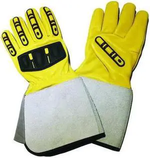 CONDOR 48WU16 Leather Drivers Gloves, Gauntlet Cuff, Wing Thumb, Yellow, L, 1 PR
