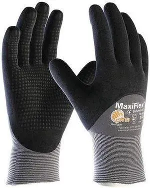 PIP 34-845/M Coated Gloves, Foam Nitrile, Dotted, Palm, 4 Abrasion Level, Gray,