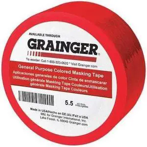 ZORO SELECT TC602-Red Masking Tape, 1/2 in W x 60 yd L, 5.5 mil Thick, Red,