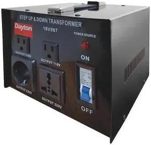 DAYTON 16V987 Step Up/Step Down Voltage Converter, 110V AC to 220V AC, 220V AC
