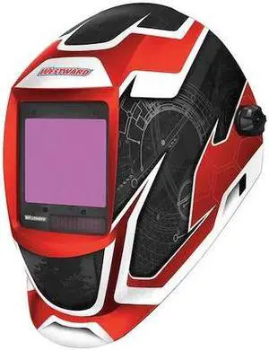 WESTWARD 44R229 Auto Dark Welding Helmet, Shade 6-9/9-13, Black/Red/White