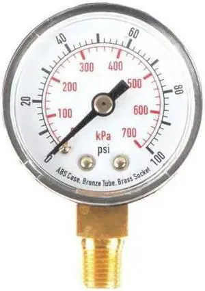 ZORO SELECT 4FLR2 Commercial Pressure Gauge, 0 to 100 psi, 1 1/2 in Dial, 1/8