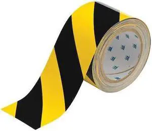BRADY 104347 Floor Marking Tape, Polyester, Striped, Black, Yellow, 3 in W., 8