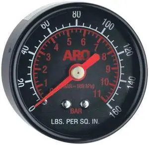 ARO 104500 Pressure Gauge, 0 to 160 psi, 2 in Dial, 1/8 in NPT, Center Back