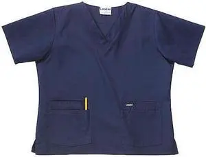 LANDAU 8219BNPLRG Scrub Shirt, Cotton/Polyester, Short Sleeve, 4 Pockets,