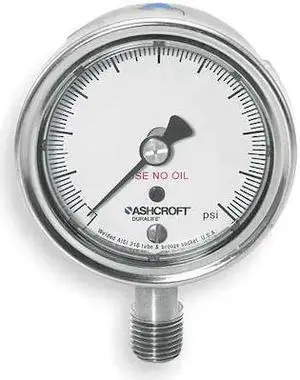 ASHCROFT 251009SW02LX6B1000 Industrial Pressure Gauge, 0 to 1,000 psi, 2 1/2 in