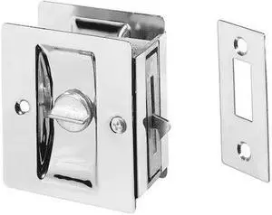 ROCKWOOD 891.26D Locking Pocket Pull Handle, Brass, Chrome, Clips/Fasteners