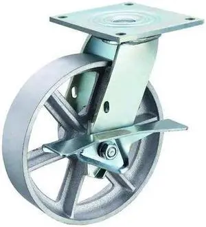 ZORO SELECT P21S-C080R-15-CB Swivel Plate Caster,Cst Irn,8 in,1200 lb