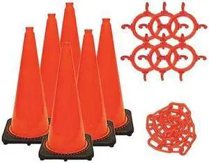 MR. CHAIN 93213-6 28 in. Height - Traffic Cone and Chain Kit - Traffic Orange