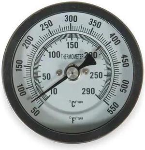 ZORO SELECT 1NFY7 Bimetal Thermom, 3 In Dial, 50 to 550F, Connection Location: