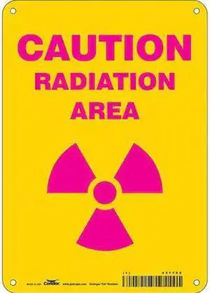 CONDOR 451Y66 Radiation Safety Sign, 10 in H, 7 in W, Aluminum, Horizontal