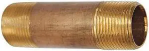 ZORO SELECT 463-100XGR 1/2" MNPT x 10" TBE Red Brass Pipe Nipple Sch 80