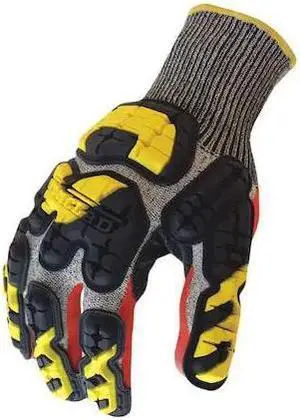 IRONCLAD PERFORMANCE WEAR INDI-KC5-04-L Impact Gloves,L,Gray/Red/Hi-Vis Yllw,PR