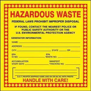 ACCUFORM MHZW20EVC Hazardous Waste Label,Red/Yellow,PK100, MHZW20EVC