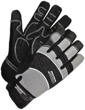 BDG 20-1-10008-X2L Mechanics Gloves, Spandex Back, Hook-and-Loop, Black/Gray,