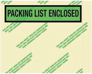 ZORO SELECT 39UK94 Environmental Pcking Lst Enclsd Envpe,7 x5 1/2",Grn,PK1000
