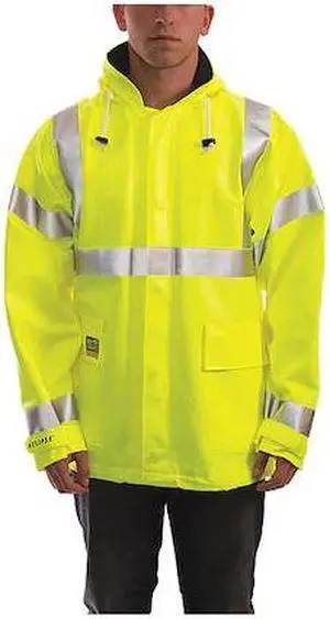 TINGLEY J44122 Arc Flash Flame Resistant Rain Jacket, PVC, Class 3 Lime, XL