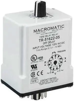 MACROMATIC TR-51626-12 Single Function Time Delay Relay, Octal, Off Delay, 1