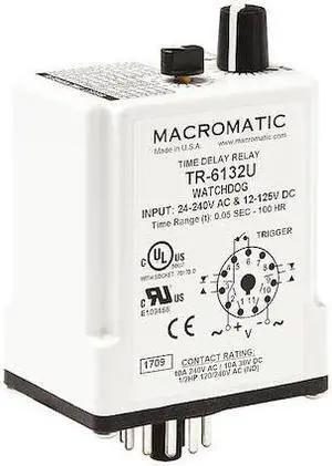 MACROMATIC TR-6132U Time Delay Relay,100 hr Max Time Setting