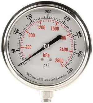 ZORO SELECT 4CFK4 Pressure Gauge,Liquid Filled,3-1/2 In