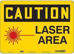 CONDOR 451P87 Laser Warning Sign, 10 in H, 14 in W, Polyethylene, Horizontal