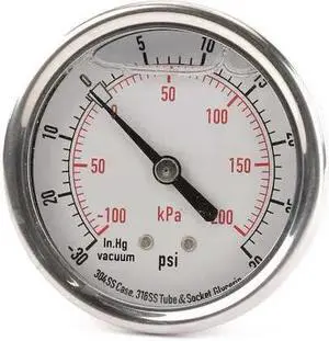 ZORO SELECT 4CFR3 Commercial Compound Gauge, 30 to 0 to 30 psi, 2 1/2 in Dial,