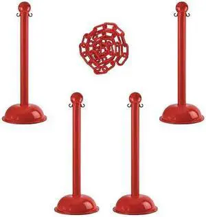ZORO SELECT 71305-4 Barrier Post Kit, Red, 41 in Post Height, Gloss