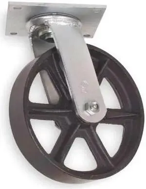 ZORO SELECT 1NVR4 Swivel Plate Caster,Cast Iron,8 in.,1200 lb.