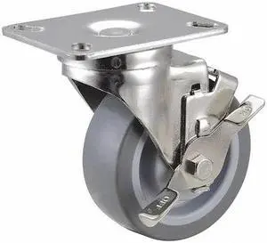 ZORO SELECT 33H662 Swivel NSF-Listed Plate Caster w/Brake,275 lb.,NSF-Listed