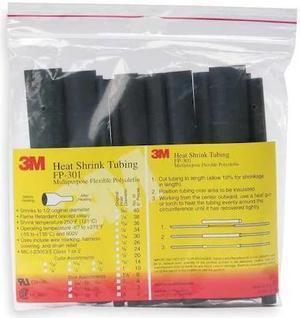 3M FP301-1 1/2-6"-BLACK-10-3 PC PKS Heat Shrink Tube, Thin Wall, 2:1 I.D.
