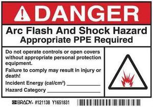 BRADY 121138 Arc Flash Label,3-1/2 In. H,5 In. W,PK5