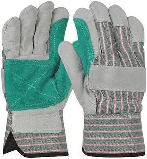 PIP 500DP Leather Gloves, Cowhide, Safety Cuff, Wing Thumb, Full Finger, Green,