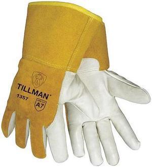 Tillman 1357 Grain/Split Cowhide MIG Gloves, Kevlar Sock Lining, A7 Cut Resistance, 4" Cuff, Large