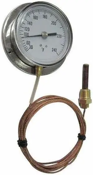 ZORO SELECT 12U637 Analog Panel Mt Thermometer, 30 to 240 F, Tube Length: 60 in