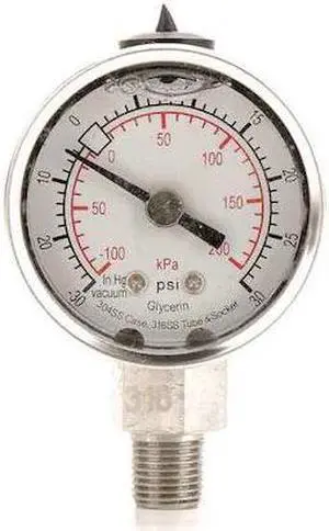 ZORO SELECT 4CFD9 Commercial Compound Gauge, 30 to 0 to 30 psi, 1 1/2 in Dial,