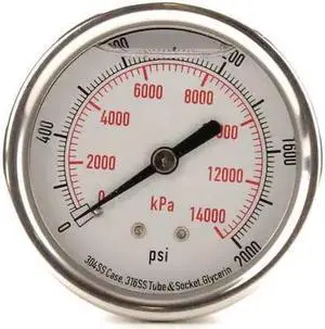 ZORO SELECT 4CFU4 Commercial Pressure Gauge, 0 to 2,000 psi, 2 1/2 in Dial, 1/4