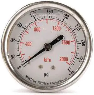 ZORO SELECT 4CFR9 Commercial Pressure Gauge, 0 to 300 psi, 2 1/2 in Dial, 1/4