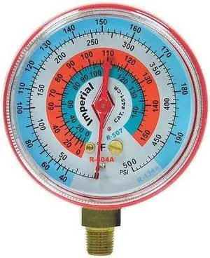 IMPERIAL 423-CR Gauge,2-1/2 In Dia,High Side,Red,500 psi