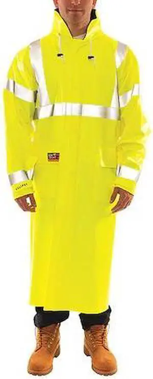 TINGLEY C44122 Arc Flash Flame Resistant Rain Coat, PVC, Class 3 Lime, XL
