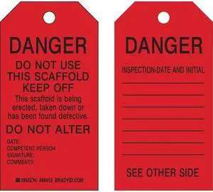 BRADY 86573 Danger Tag,5-3/4 x 3 In,Bk/R,Met,PK10