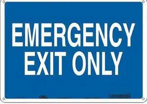 CONDOR 467R64 Emergency Exit Sign, English, 14" W, 10" H, Aluminum, Blue, White