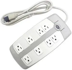 POWER FIRST 52NY57 Surge Protector Outlet Strip,6 ft.,White