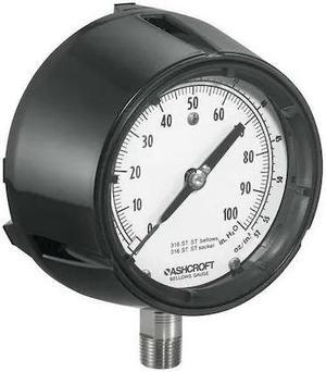 ASHCROFT 1188S Low Pressure Gauge, 0 to 30 psi, 4 1/2 in Dial, 1/2 in NPT,