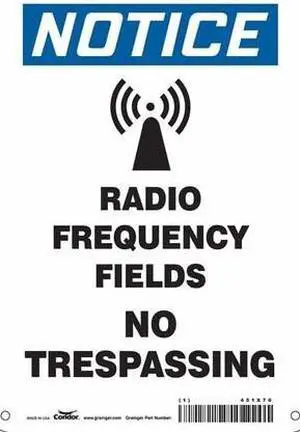 CONDOR 451X70 Safety Sign Radiofrequency/ Microwave, 10 in H, 7 in W, Aluminum,