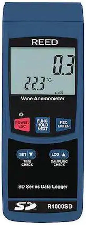 REED INSTRUMENTS R4000SD Anemometer, 79 to 5,906fpm, 32 to 122F