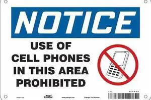 CONDOR 451P58 Safety Sign Cell Phone, 7 in H, 10 in W, Aluminum, Vertical