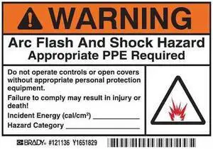BRADY 121136 Arc Flash Label,3-1/2 In. H,5 In. W,PK5