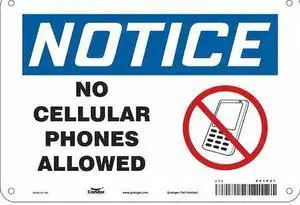 CONDOR 451P27 Safety Sign Cell Phone, 7 in H, 10 in W, Aluminum, Vertical