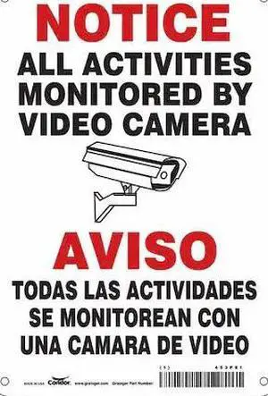 CONDOR 453P81 Security Sign, 10 in H, 7 in W, Aluminum, Horizontal Rectangle,
