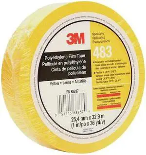 3M 483 Film Tape,Polyethylene,Yellow,1In x 36Yd